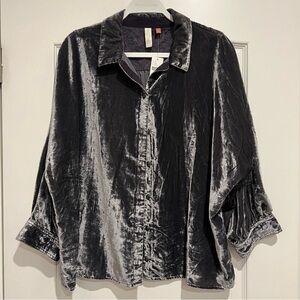 Anthropologie Pilcro Orsay Velvet Button Front Blouse in Grey. New With Tags!